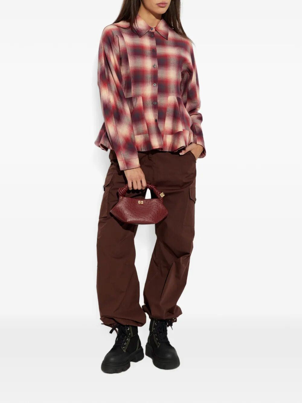 Ganni Women Red Checked Flannel Shirt GANNI