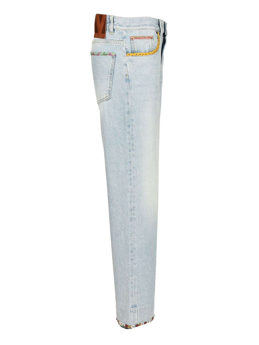 Valentino Garavani Women Denim Trousers With Embroidered Flower Trim VALENTINO GARAVANI