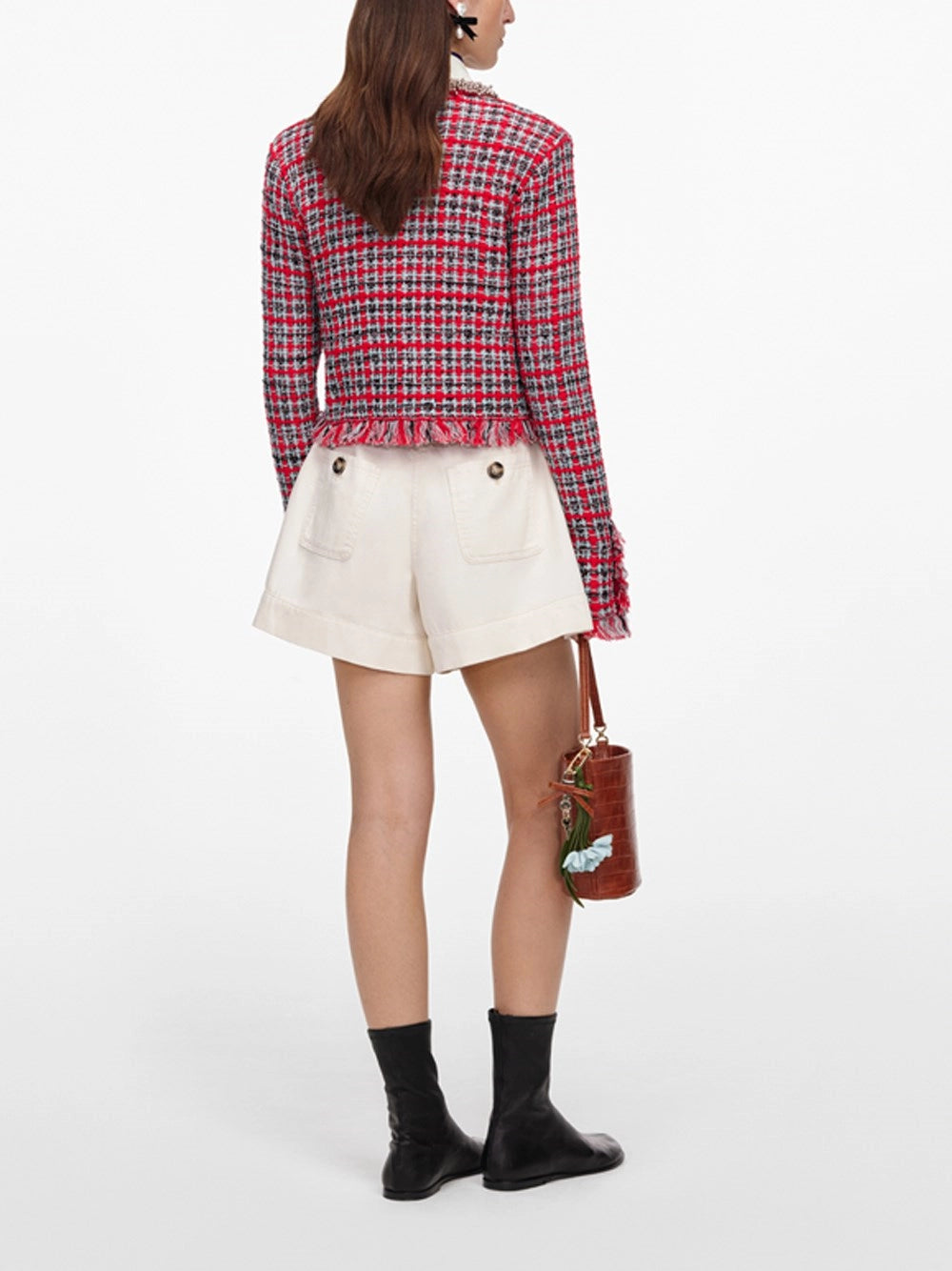 Self-Portrait Women Check Frayed Knit Jacket SELF-PORTRAIT