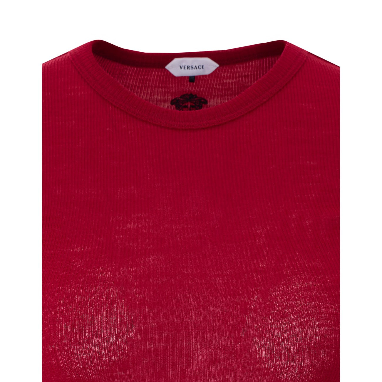 Versace Women Embroidered Medusa Ribbed Wool T-Shirt VERSACE