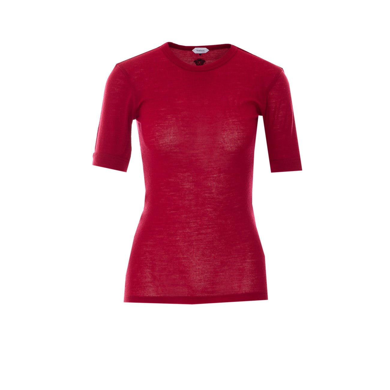 Versace Women Embroidered Medusa Ribbed Wool T-Shirt VERSACE