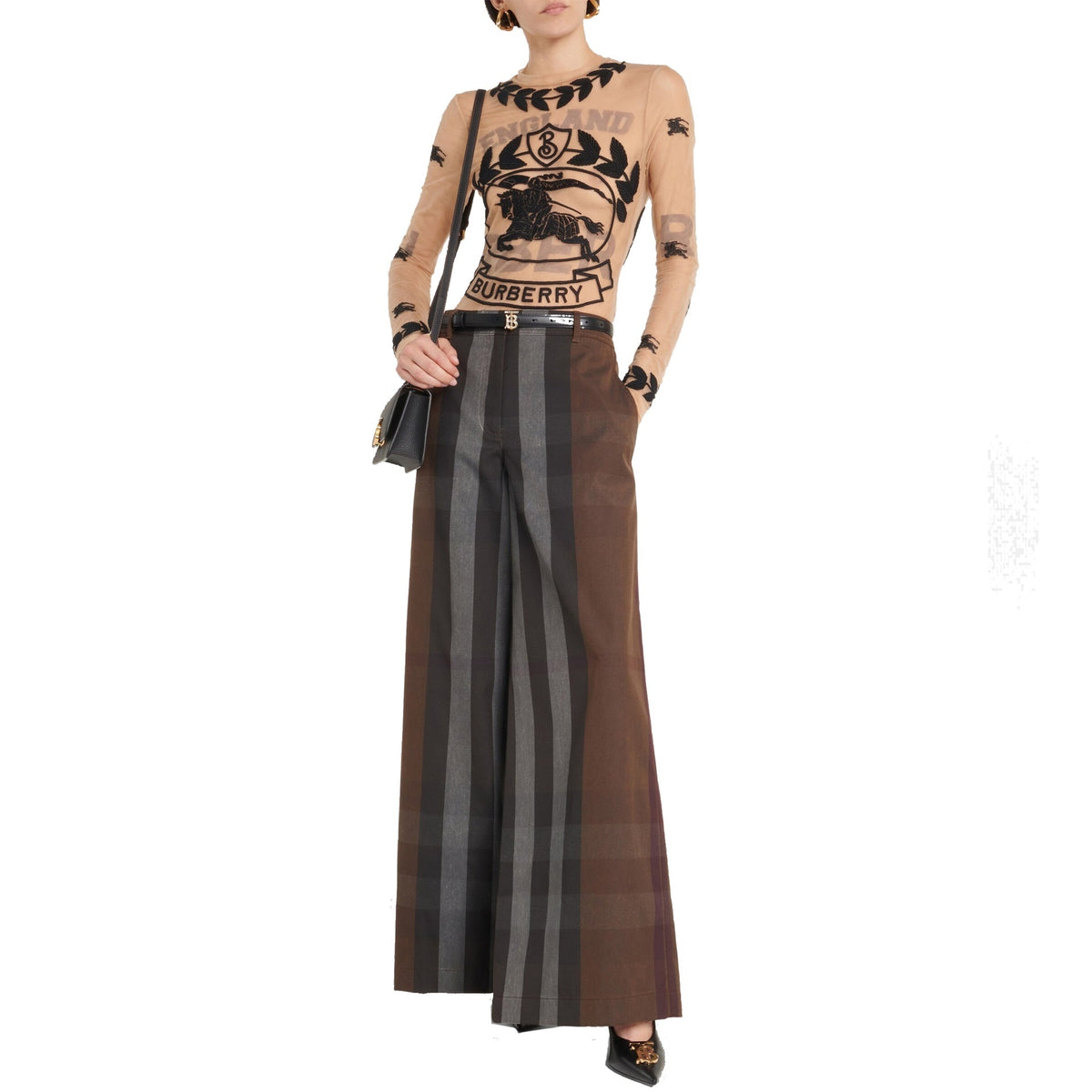 Burberry Checked Wide Leg Canvas Pants Women BURBERRY