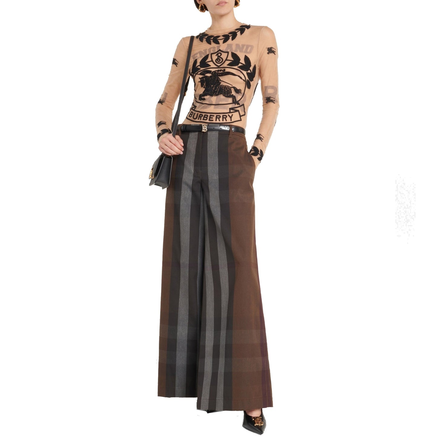 Burberry Checked Wide Leg Canvas Pants Women BURBERRY
