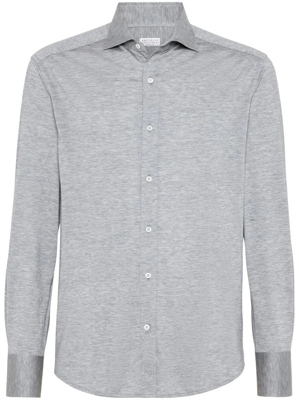 Brunello Cucinelli Men Silk And Cotton Jersey Shirt With Spread Collar BRUNELLO CUCINELLI