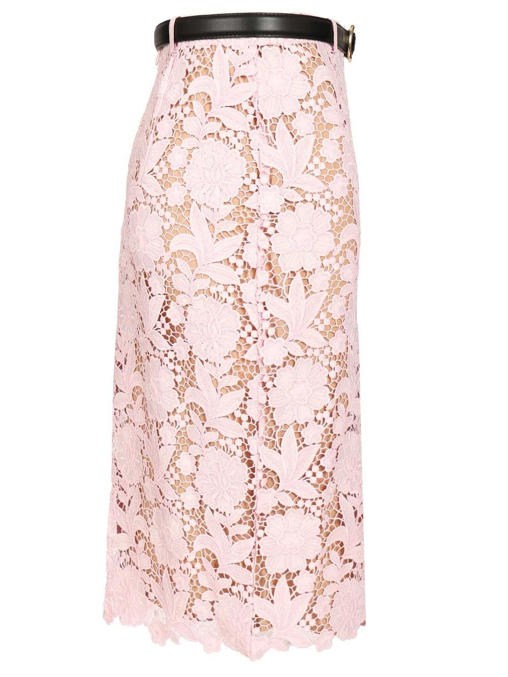 Self-Portrait Women Pink Lace Pencil Skirt SELF-PORTRAIT