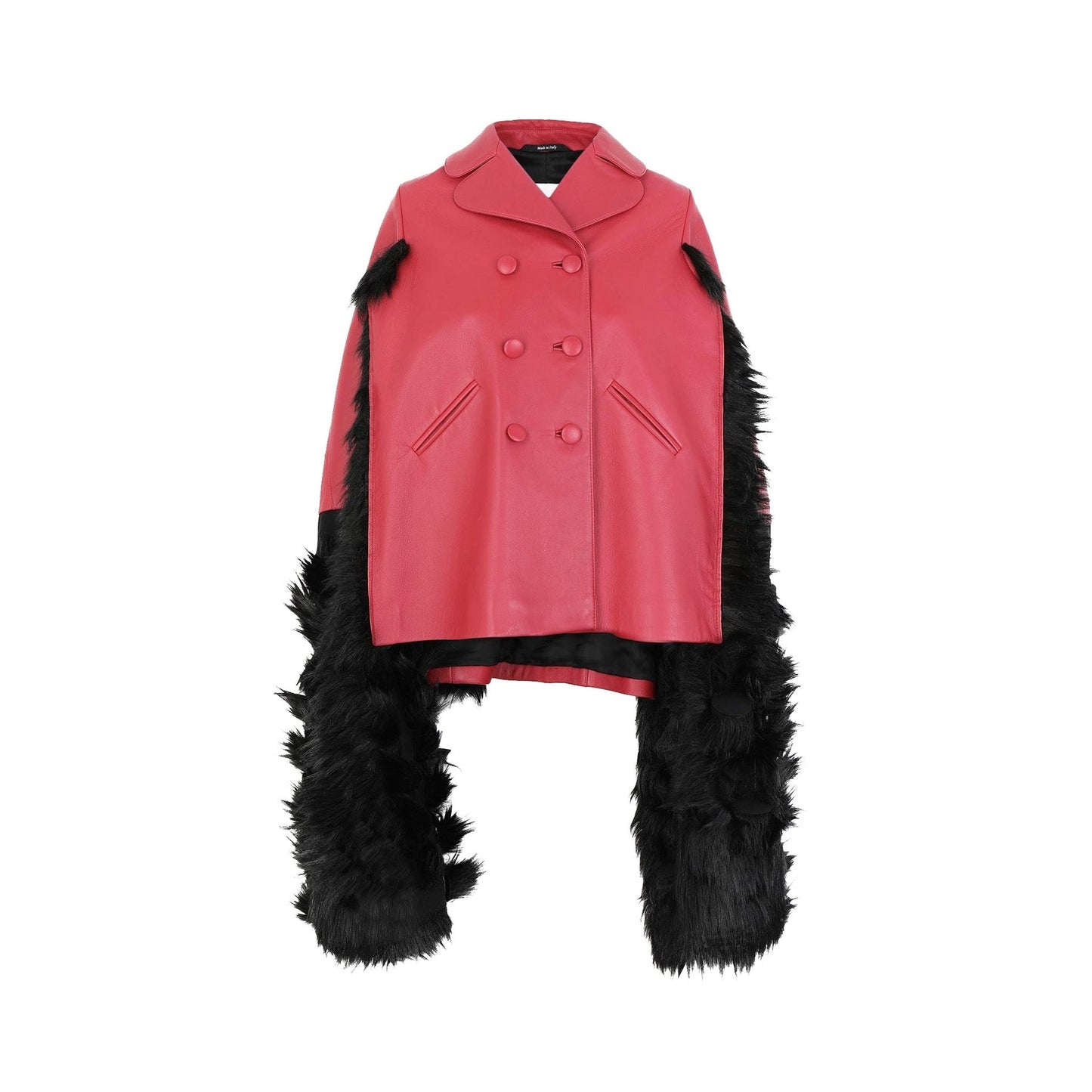 Maison Margiela Faux Fur Trimmed Leather Cape Jacket Women MAISON MARGIELA
