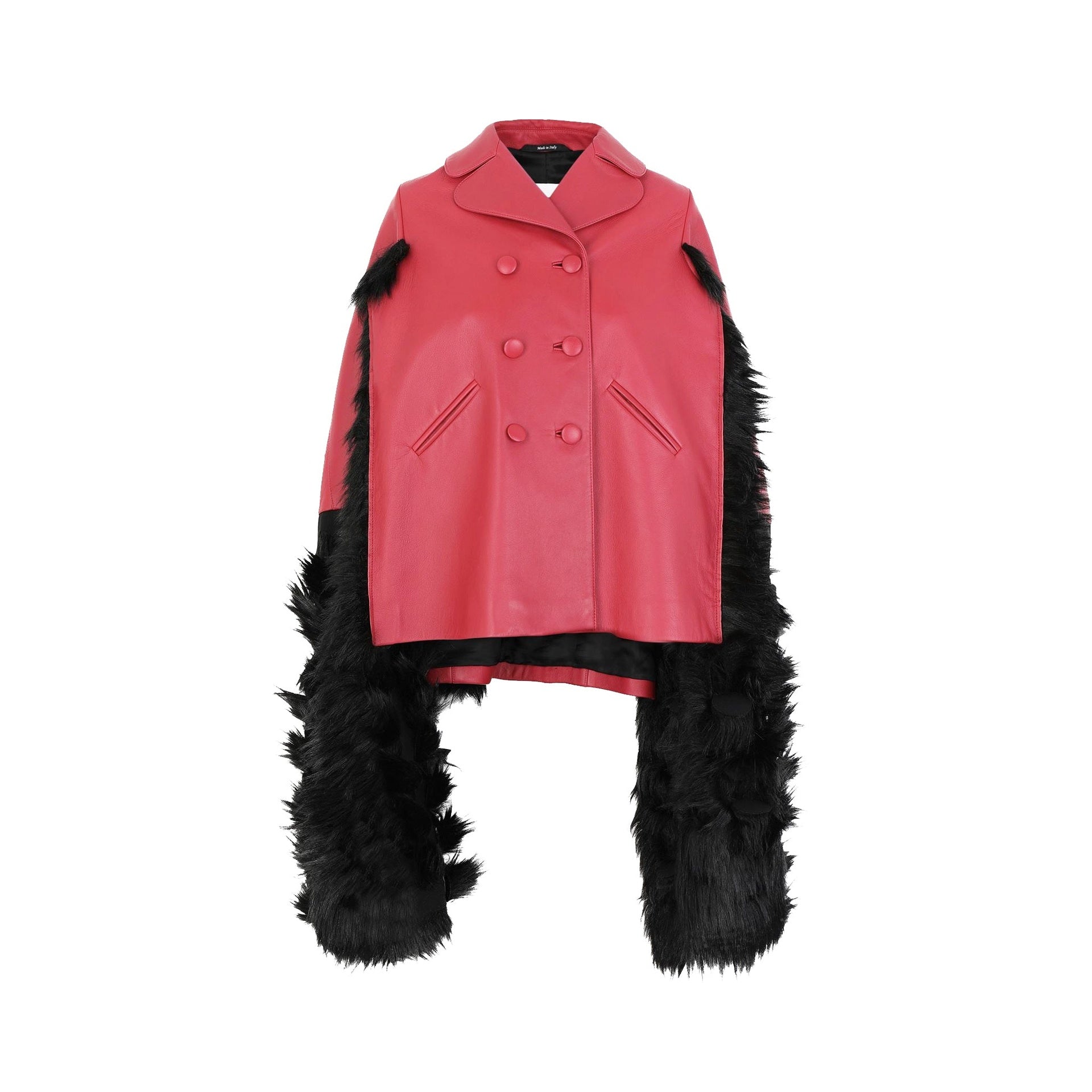 Maison Margiela Faux Fur Trimmed Leather Cape Jacket Women MAISON MARGIELA