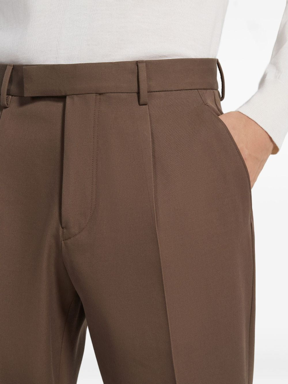 Zegna Men Dark Foliage Cotton And Wool Trousers ZEGNA