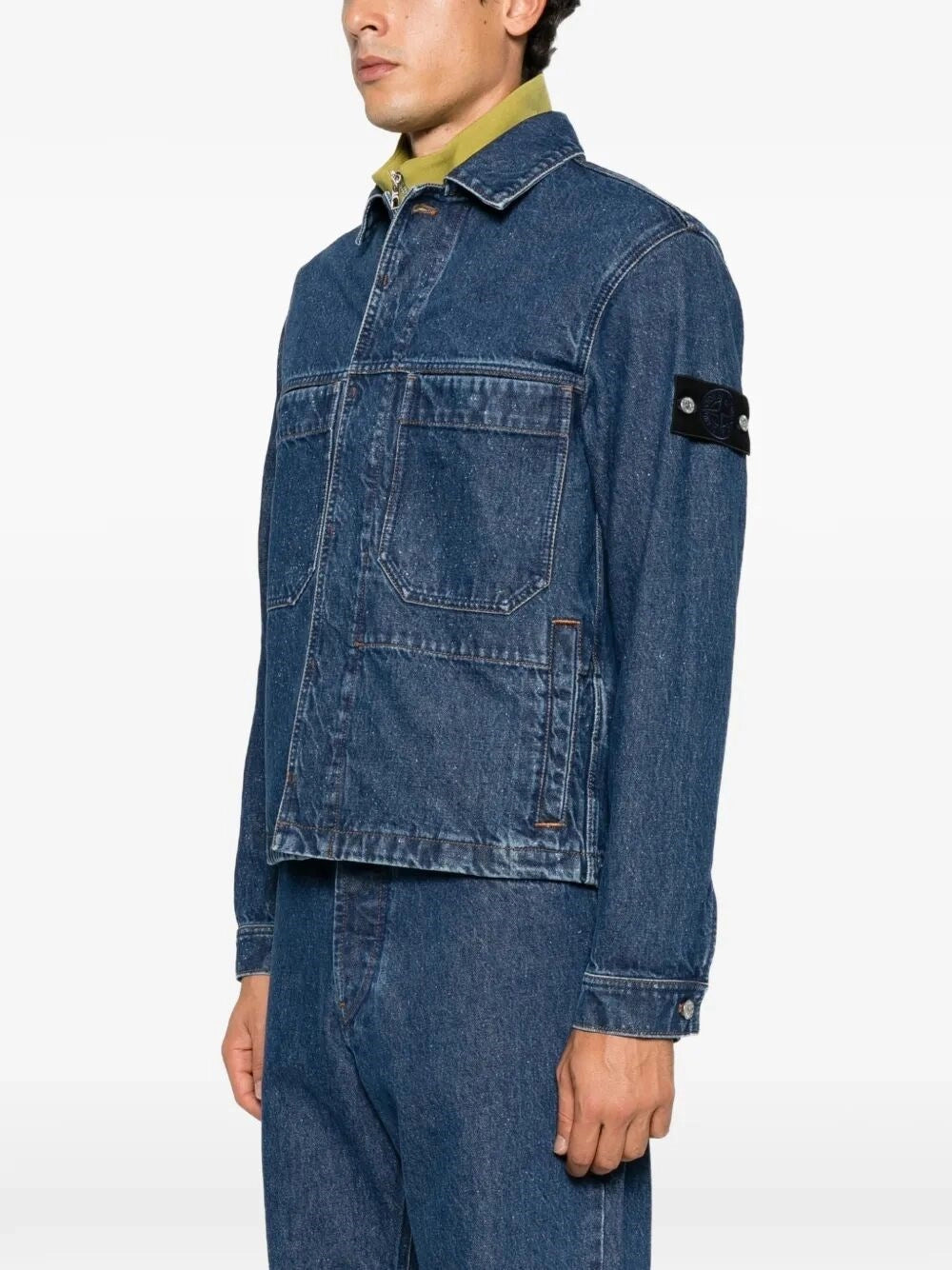 Stone Island Men `Indigo Grainy Wash` Biker Jacket STONE ISLAND