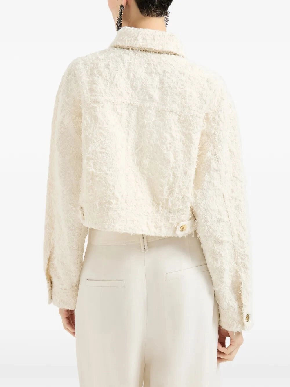 Brunello Cucinelli Women Fuzzy Dyed Denim Outerwear Jacket With Monili BRUNELLO CUCINELLI