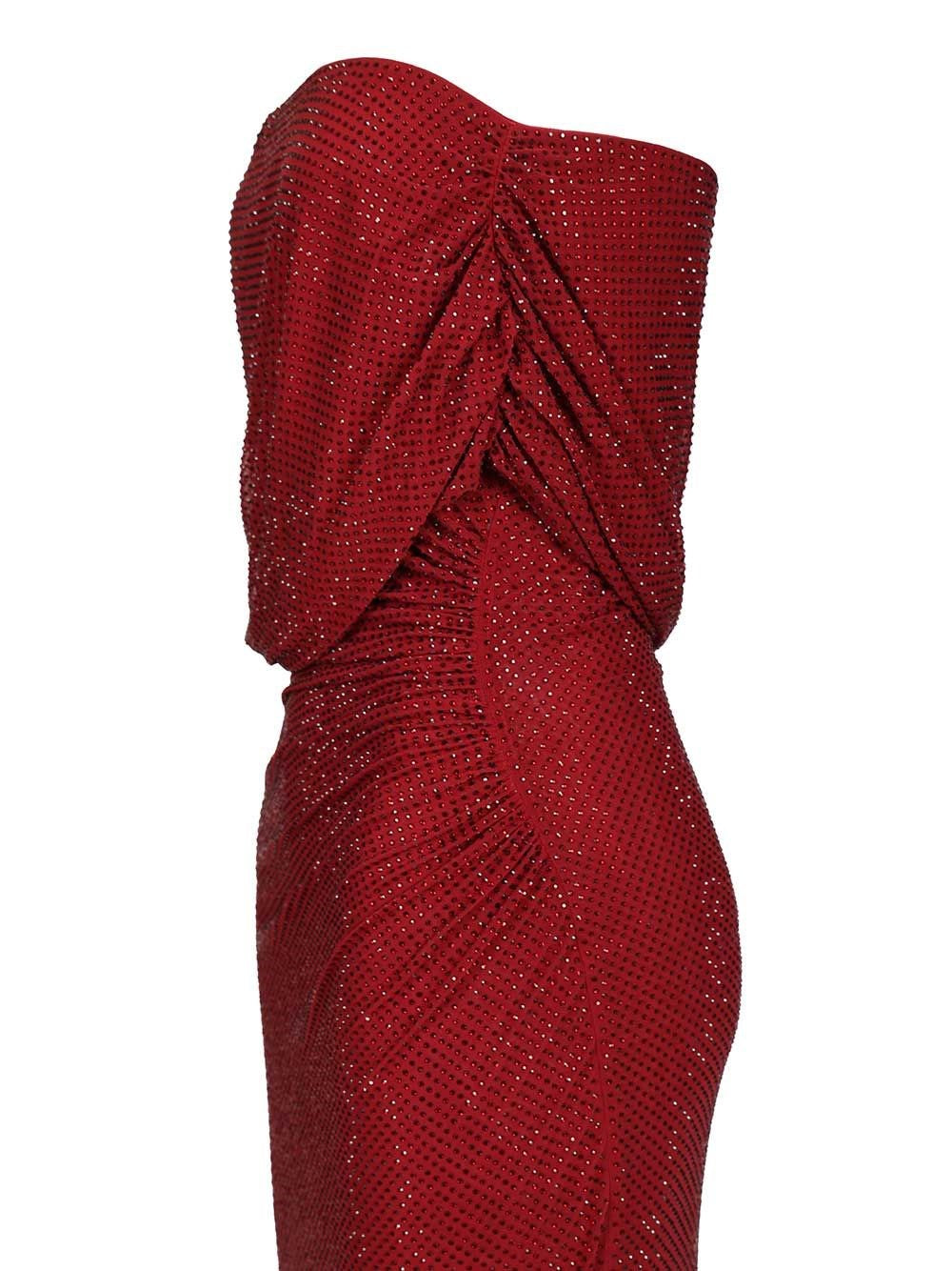 Self-Portrait Women Burgundy Rhinestone Drape Midi Dress SELF-PORTRAIT