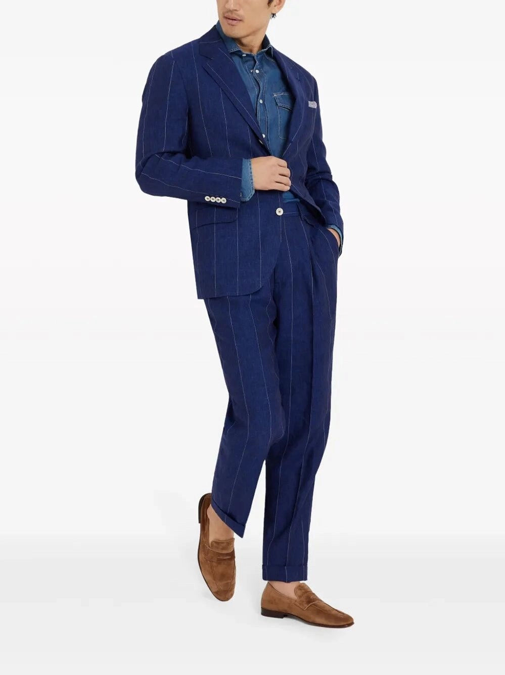 Brunello Cucinelli Men Denim Easy Fit Western Shirt BRUNELLO CUCINELLI
