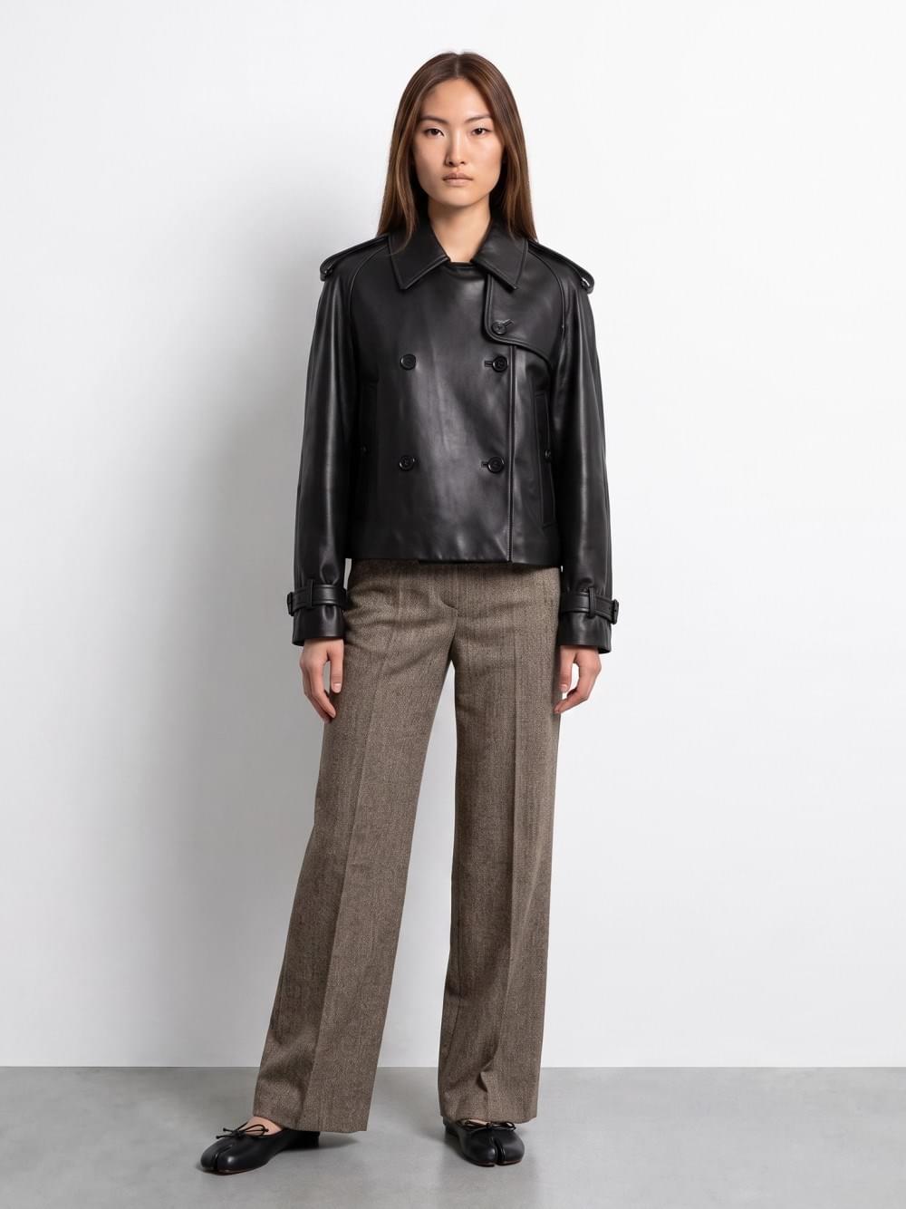 Burberry Women Mayfair Cropped Leather Trench Jacket BURBERRY