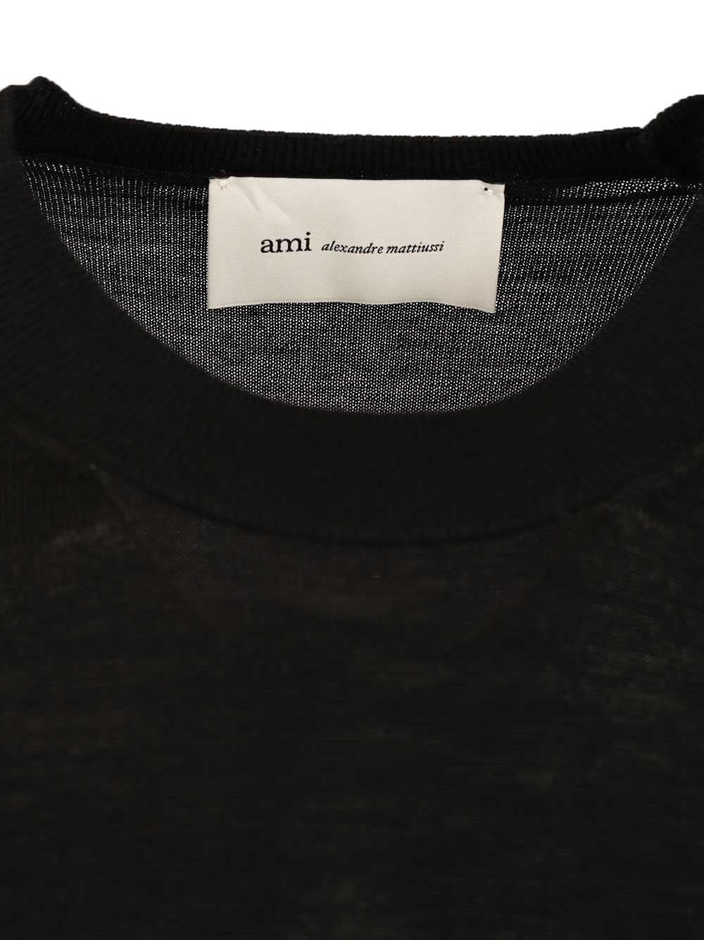 Ami Men Quota -Crewneck Sweater With Contrasted Ami De Coeur Exrafine Merino Wool AMI PARIS