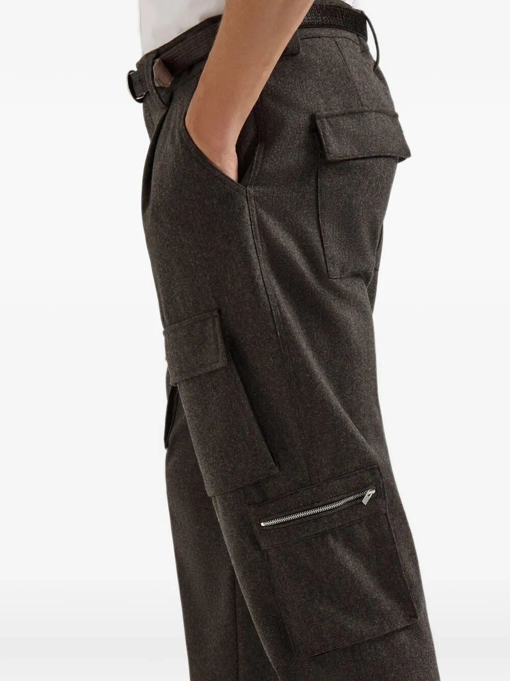Brunello Cucinelli Men Virgin Wool Flannel Trousers With Cargo Pockets BRUNELLO CUCINELLI