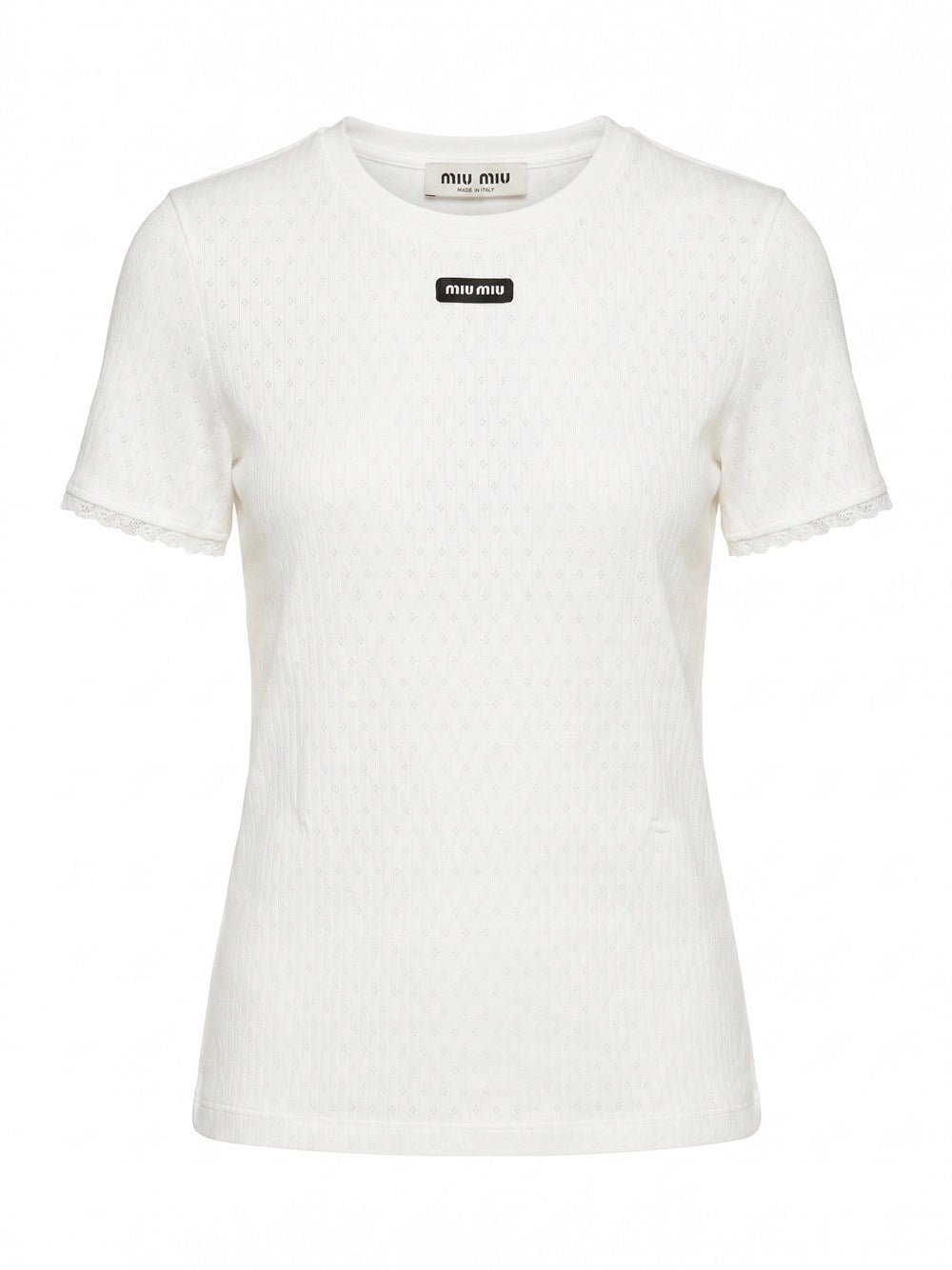 Miu Miu Women Pointelle Lace-Trim T-Shirt MIU MIU