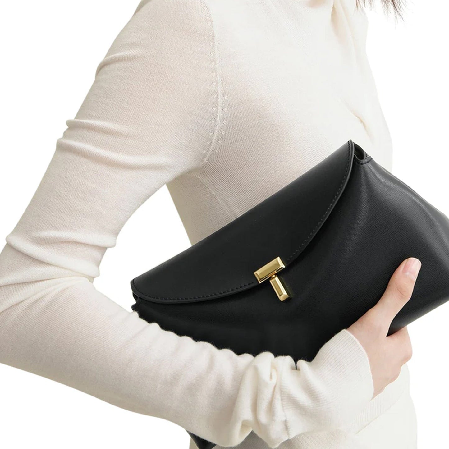 Toteme T-Lock Leather Clutch Bag Women TOTEME