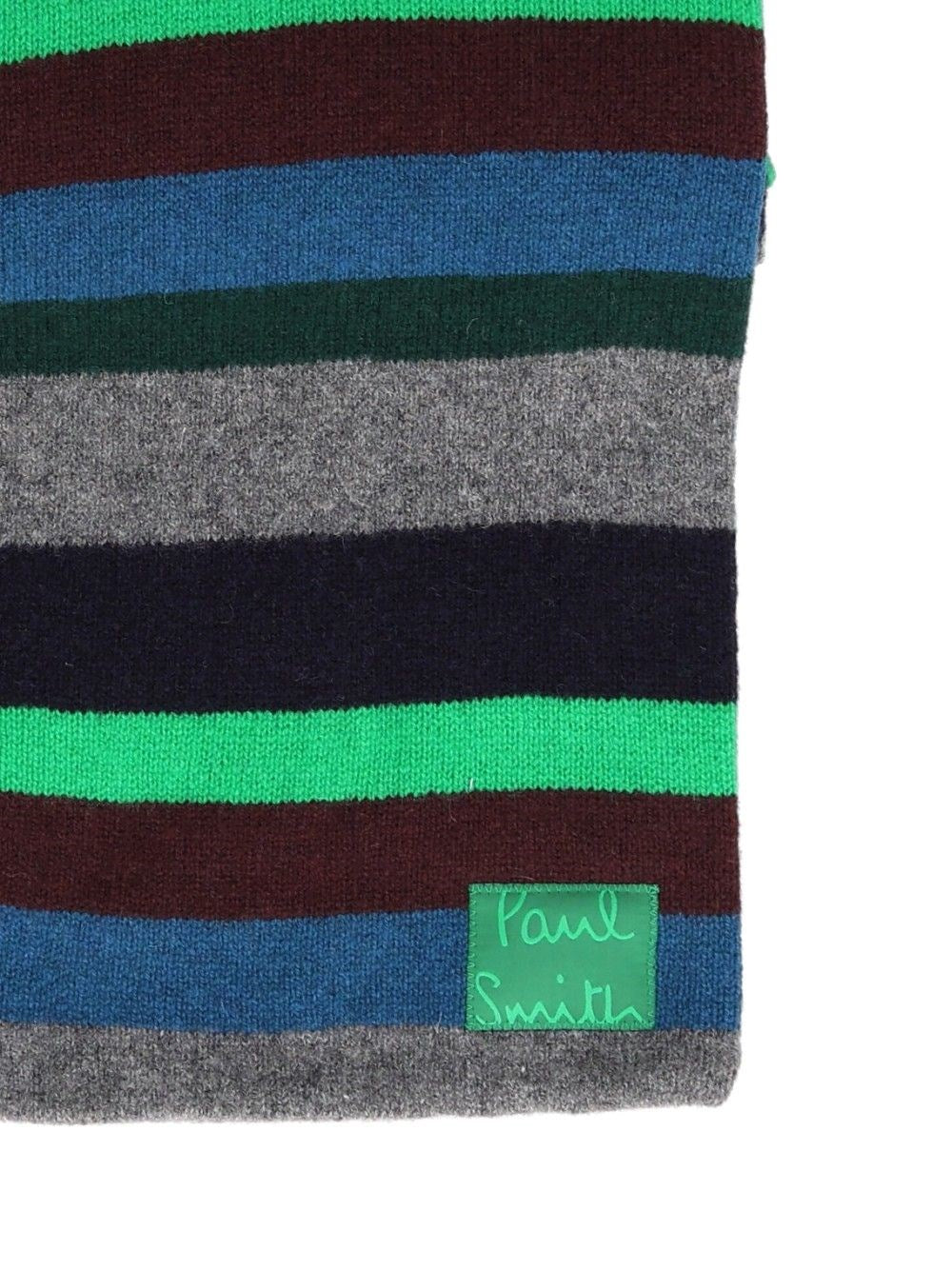 Paul Smith Men Green Striped Lambswool Scarf PAUL SMITH