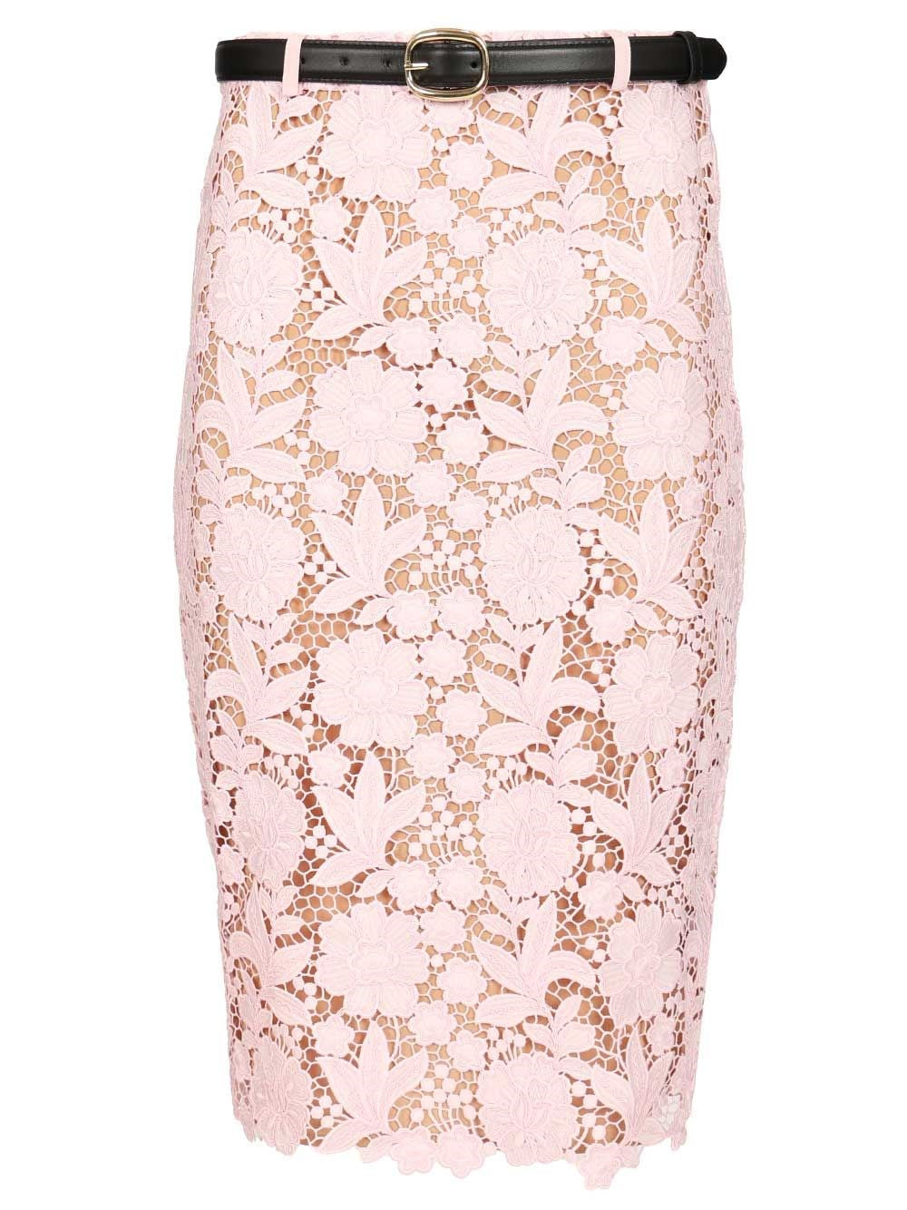 Self-Portrait Women Pink Lace Pencil Skirt SELF-PORTRAIT