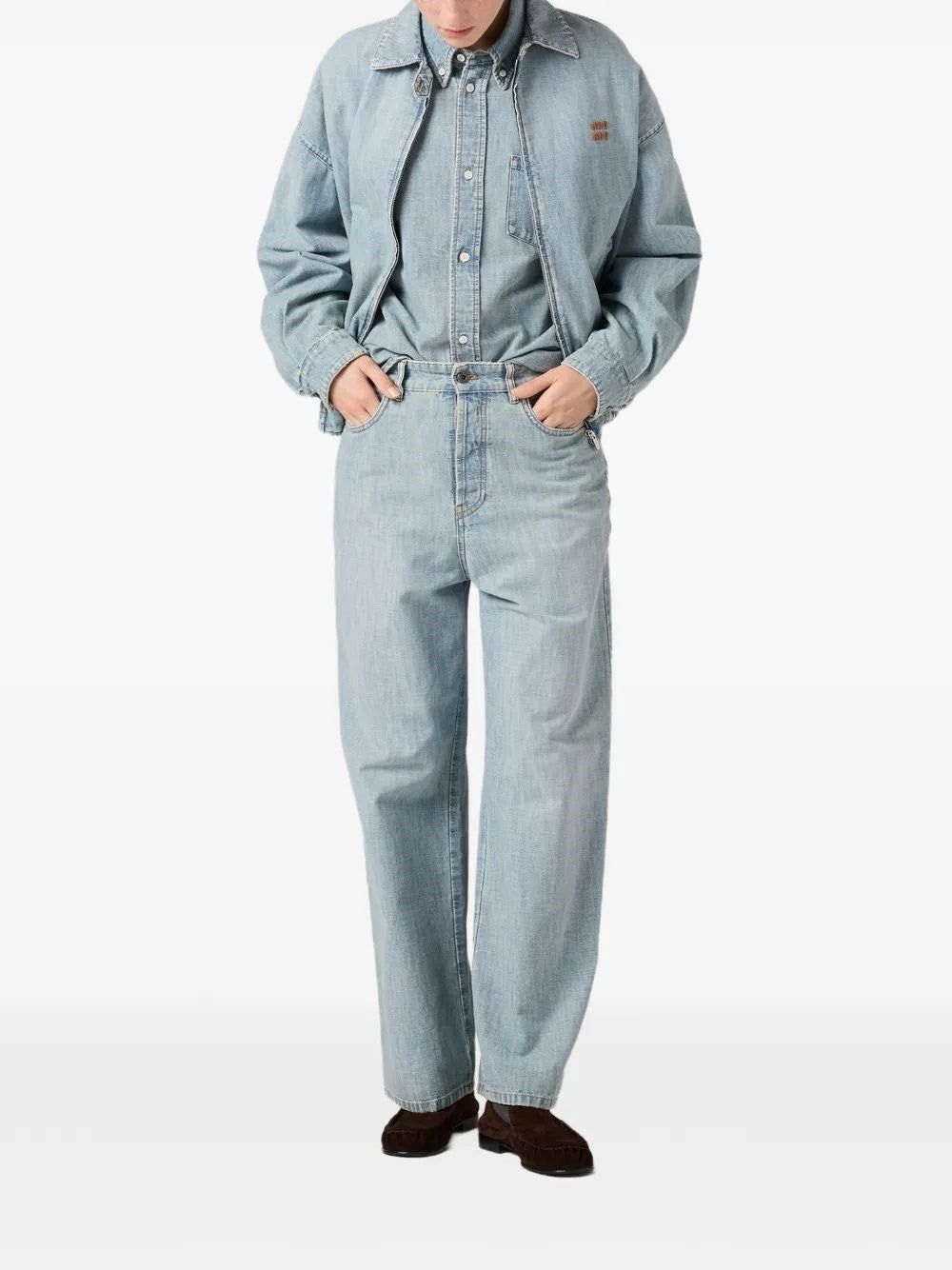 Miu Miu Women Long-Sleeved Chambray Denim Shirt MIU MIU