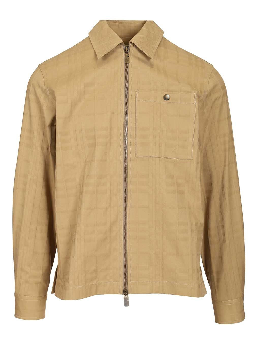 Burberry Men Check Cotton Zip-Up Shirt BURBERRY