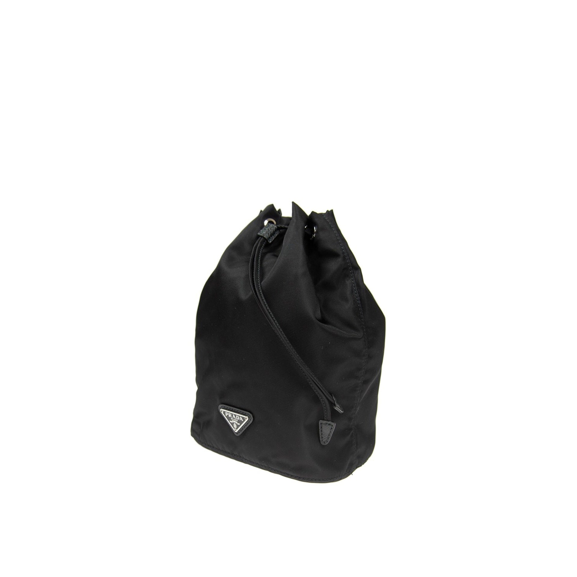 Prada Nylon And Leather Drawstring Pouch Women PRADA