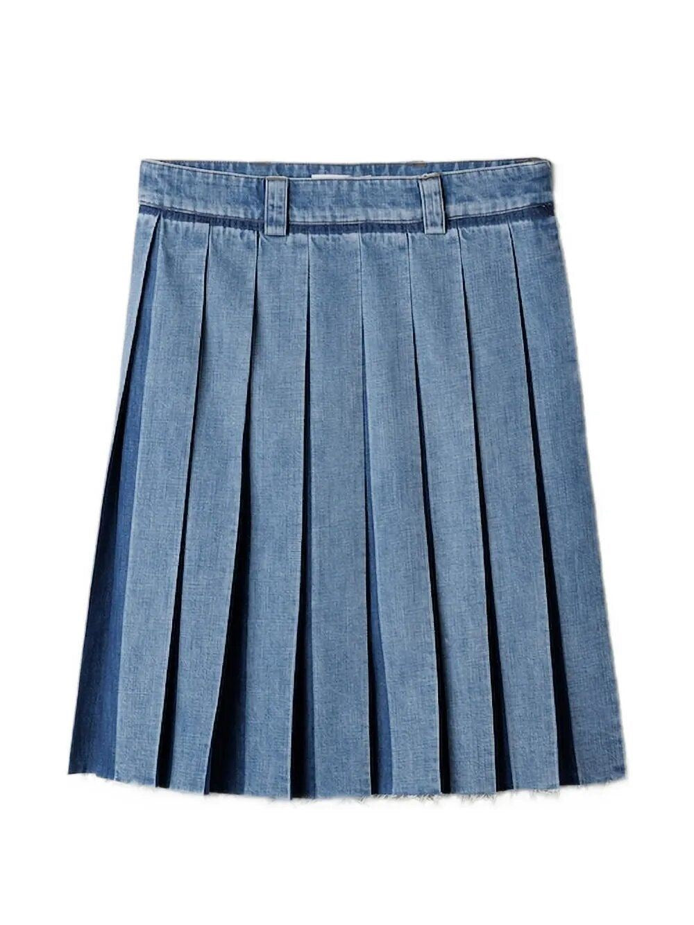 Miu Miu Women Pleated Denim Skirt MIU MIU