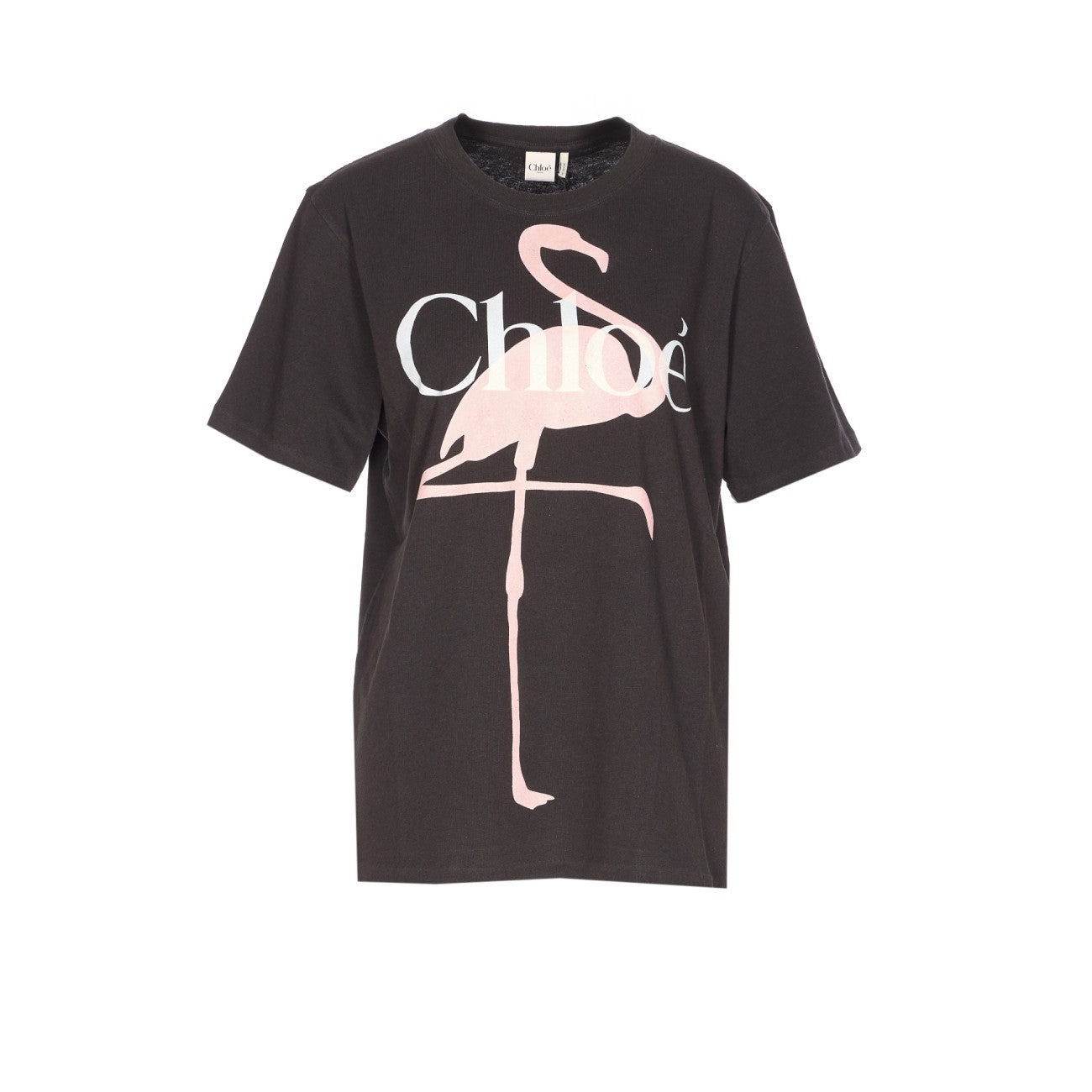 Chloe' Women Fenicotteri Print And Chloe' Logo T-Shirt CHLOE