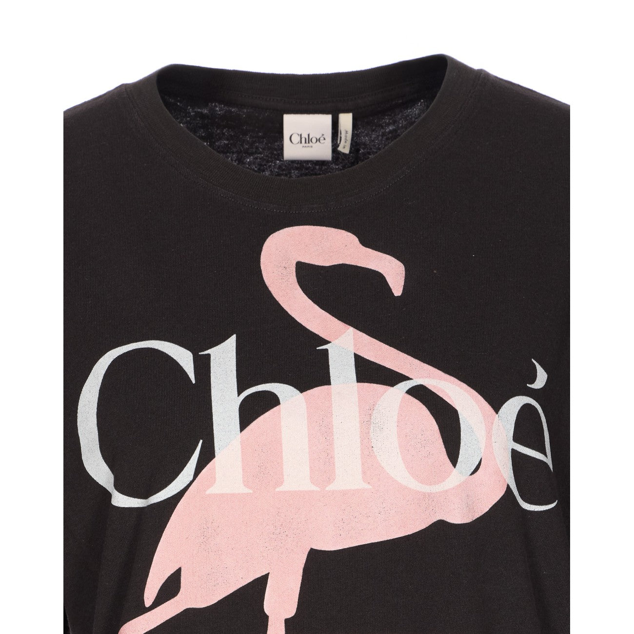 Chloe' Women Fenicotteri Print And Chloe' Logo T-Shirt CHLOE