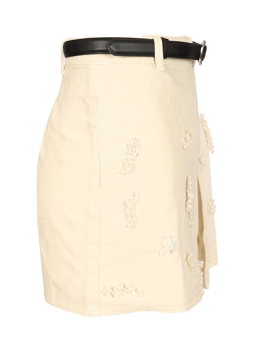 Self-Portrait Women Beaded Floral Denim Mini Skirt SELF-PORTRAIT