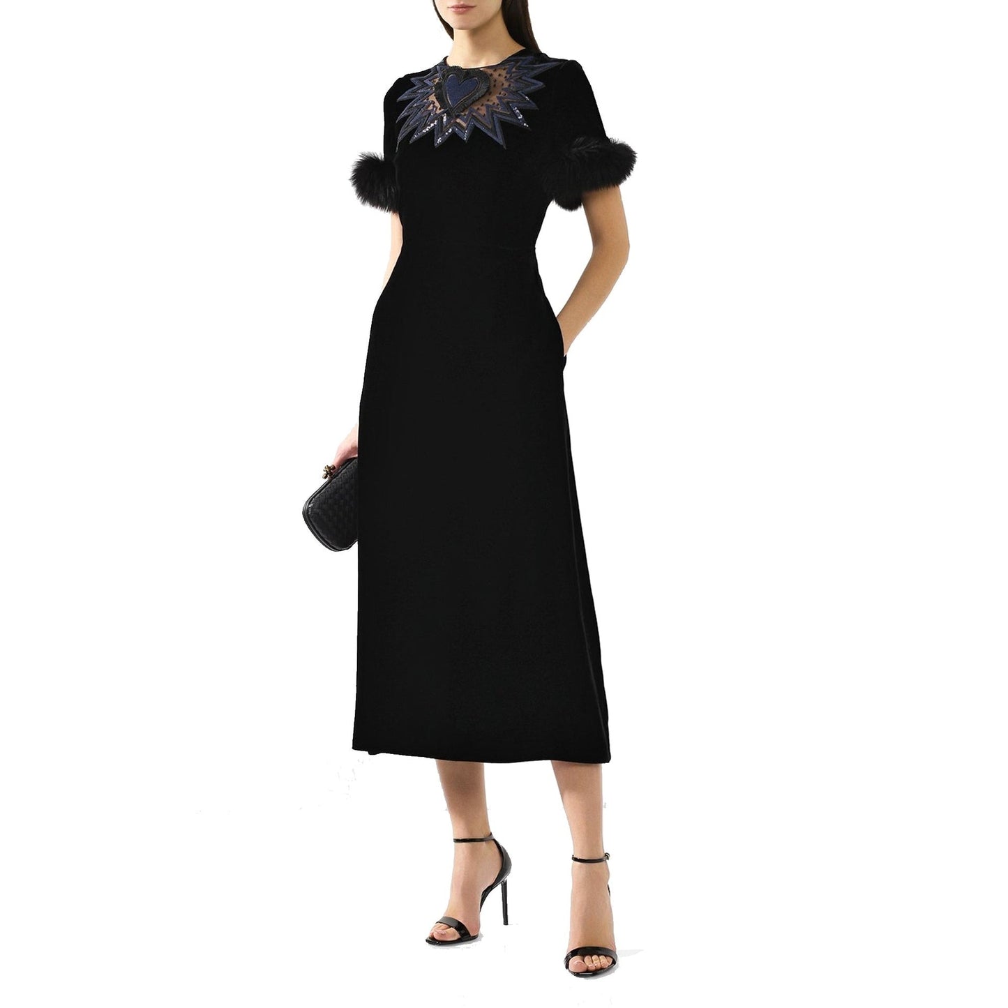 Fendi Fur Trim Velvet Midi Dress Women FENDI