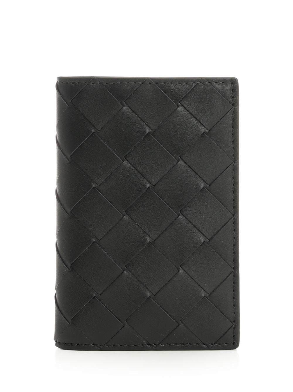 Bottega Veneta Men Leather Card Holder With Intrecciato Pattern
