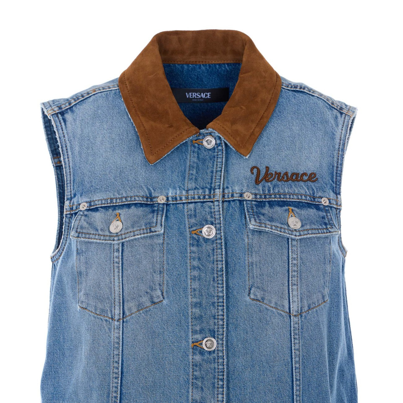 Versace Women Flared Denim Dress With Versace Logo VERSACE