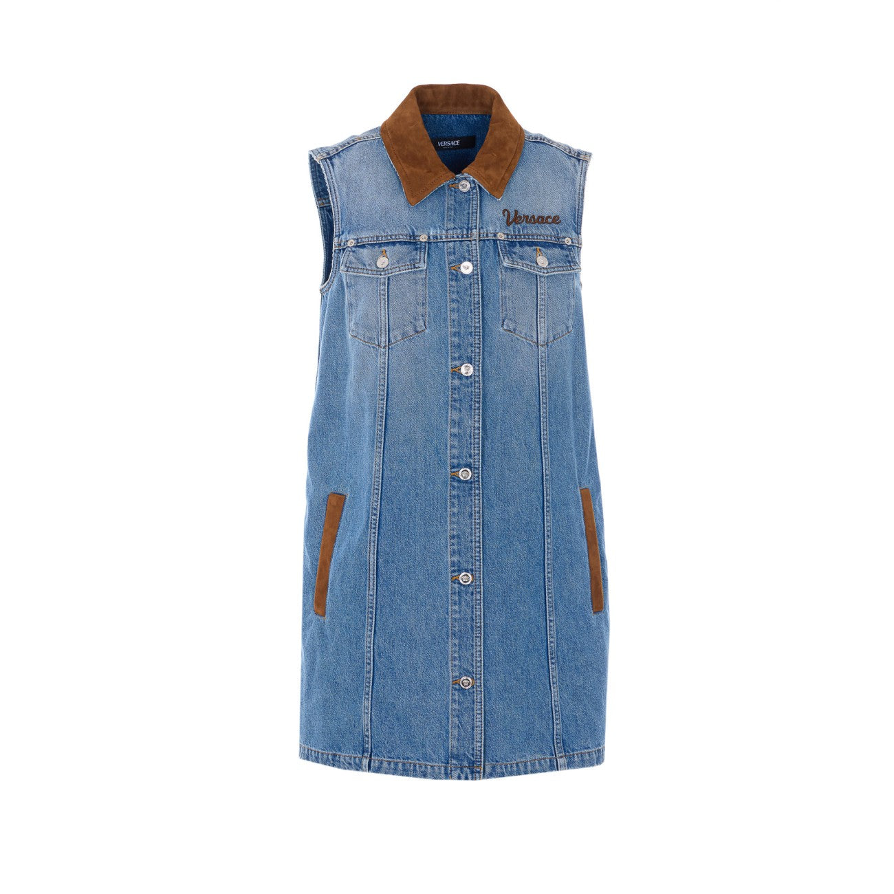 Versace Women Flared Denim Dress With Versace Logo VERSACE