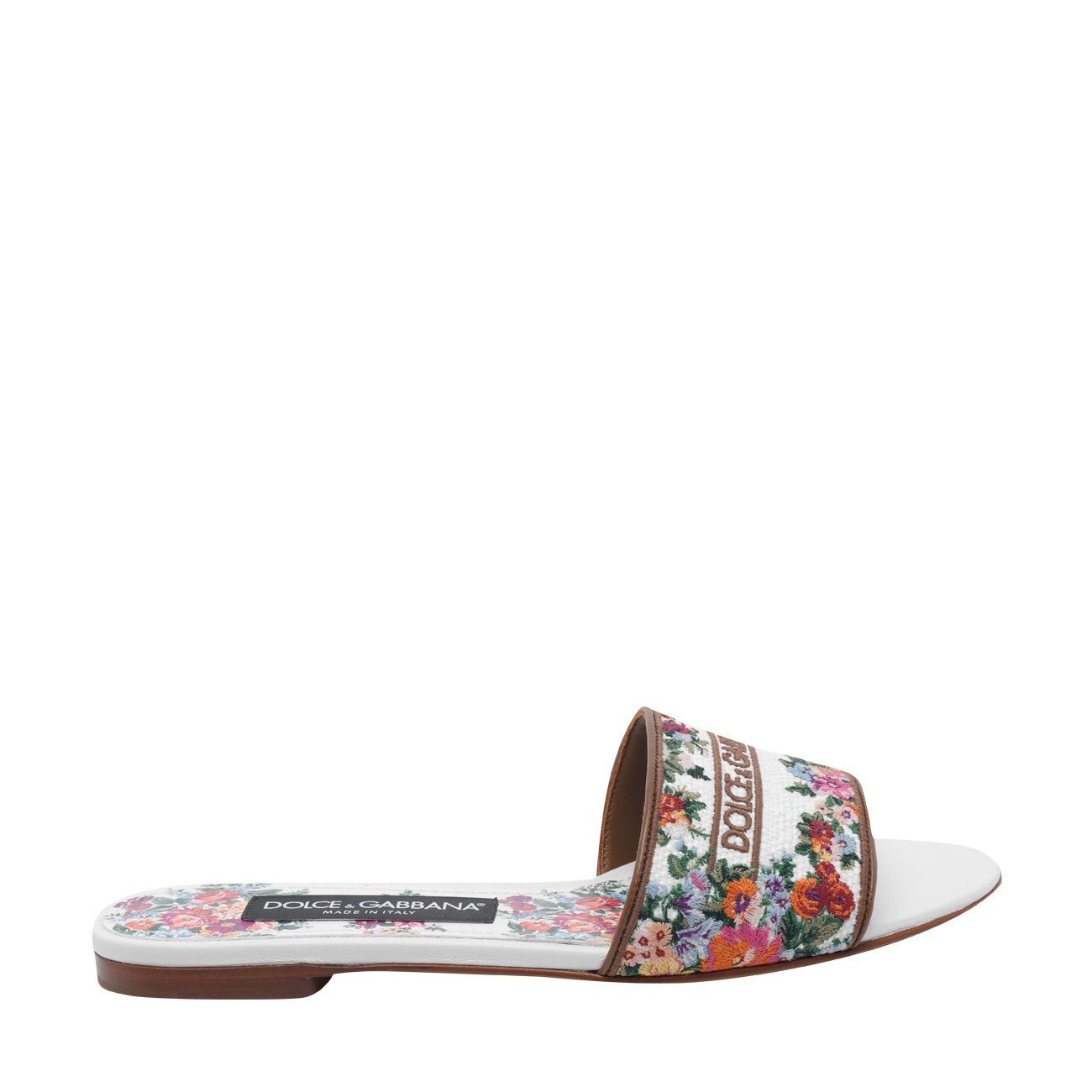 Dolce&Gabbana Women Floral Logo Flat Shoes Sliders DOLCE & GABBANA