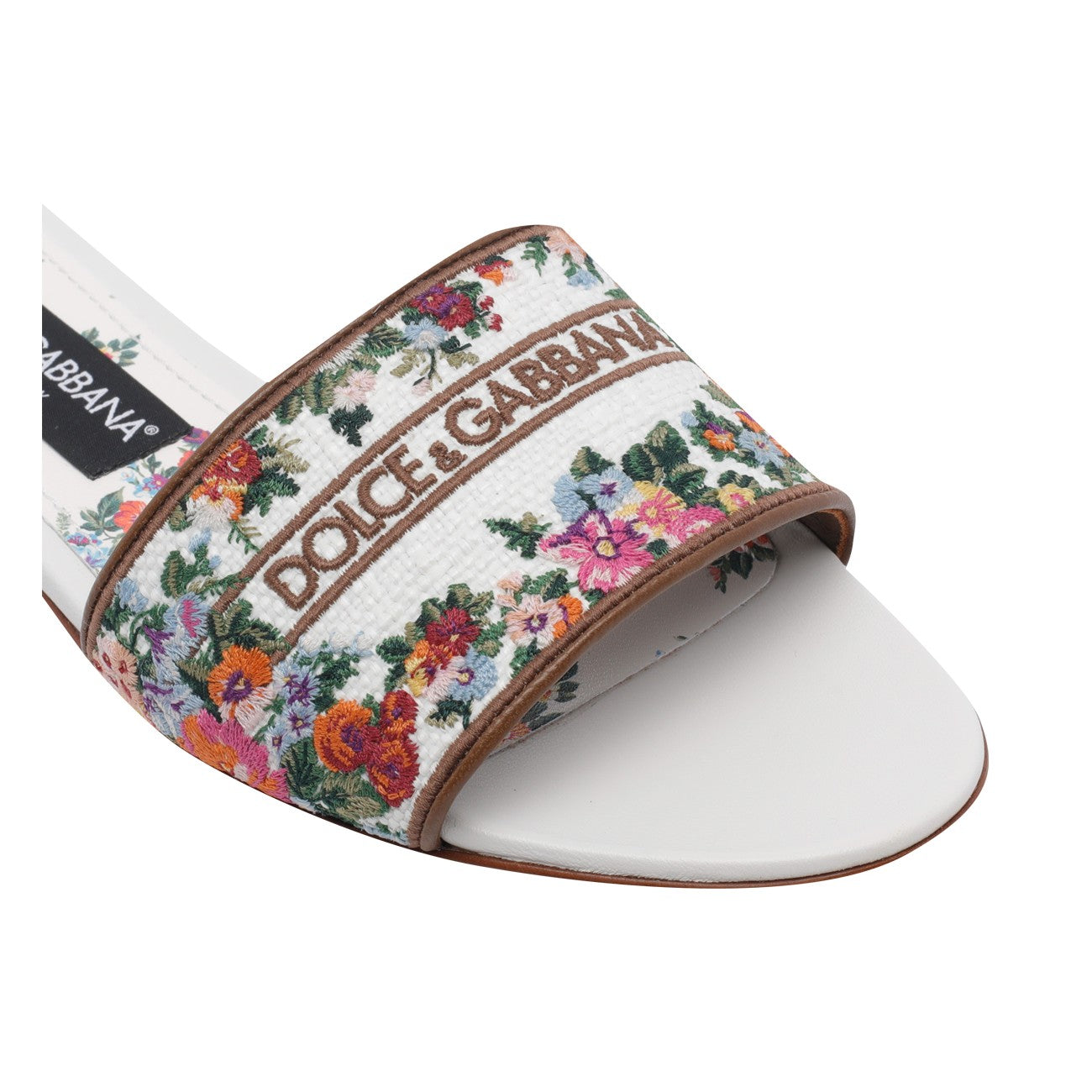 Dolce&Gabbana Women Floral Logo Flat Shoes Sliders DOLCE & GABBANA