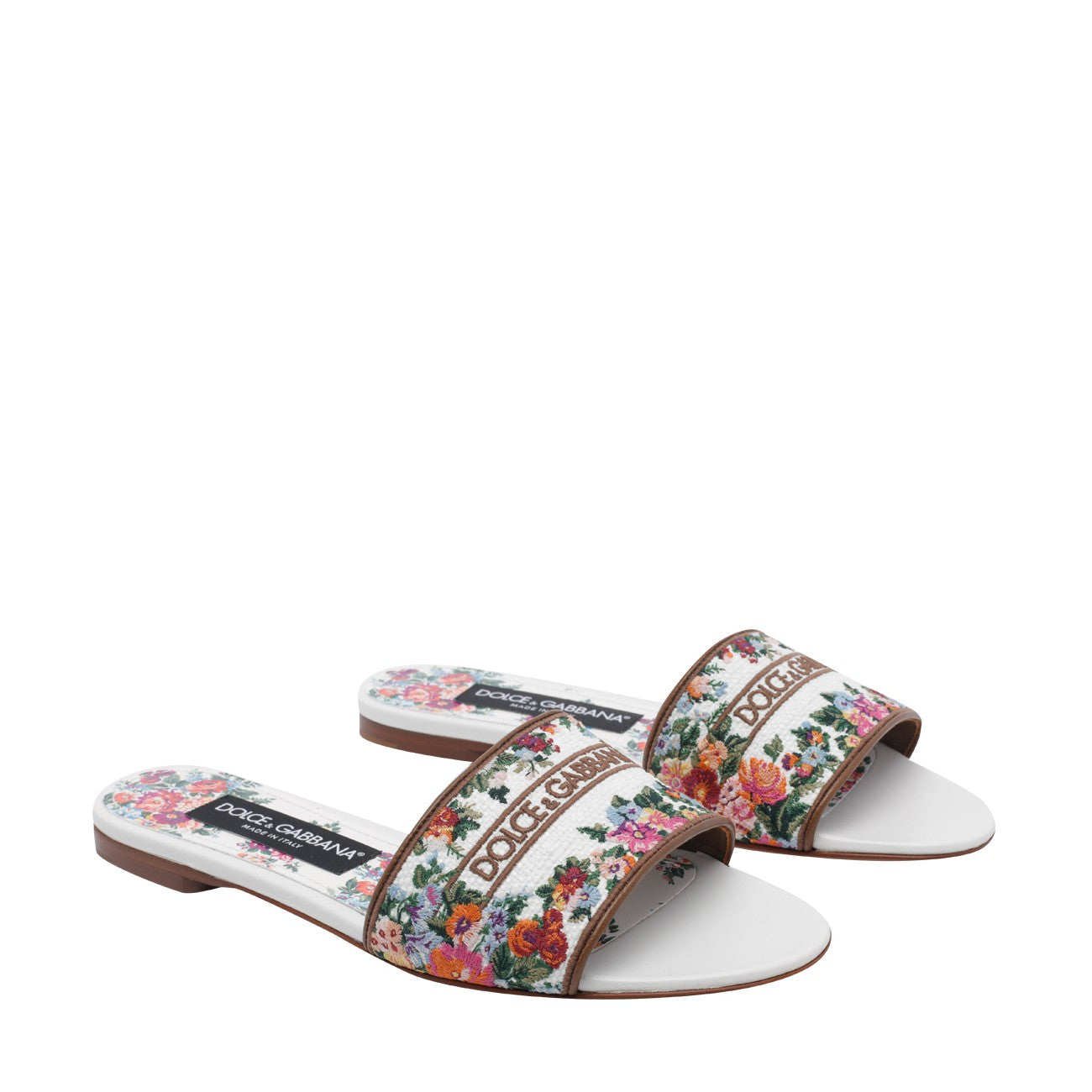Dolce&Gabbana Women Floral Logo Flat Shoes Sliders DOLCE & GABBANA
