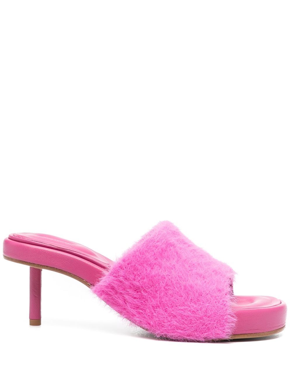 Jacquemus Women Textured-Finish Open-Toe Mules From Jacquemus Featuring Pink, Textured Finish, Open Toe And Stiletto Heel. JACQUEMUS