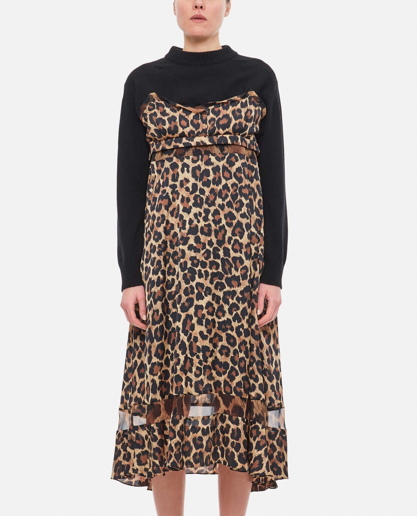 Sacai Women Leopard Print X Knit Dress SACAI