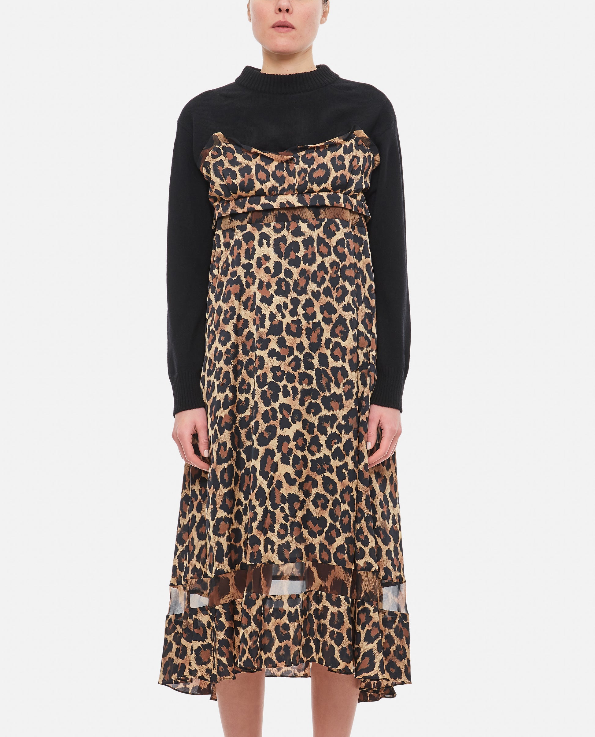 Sacai Women Leopard Print X Knit Dress SACAI