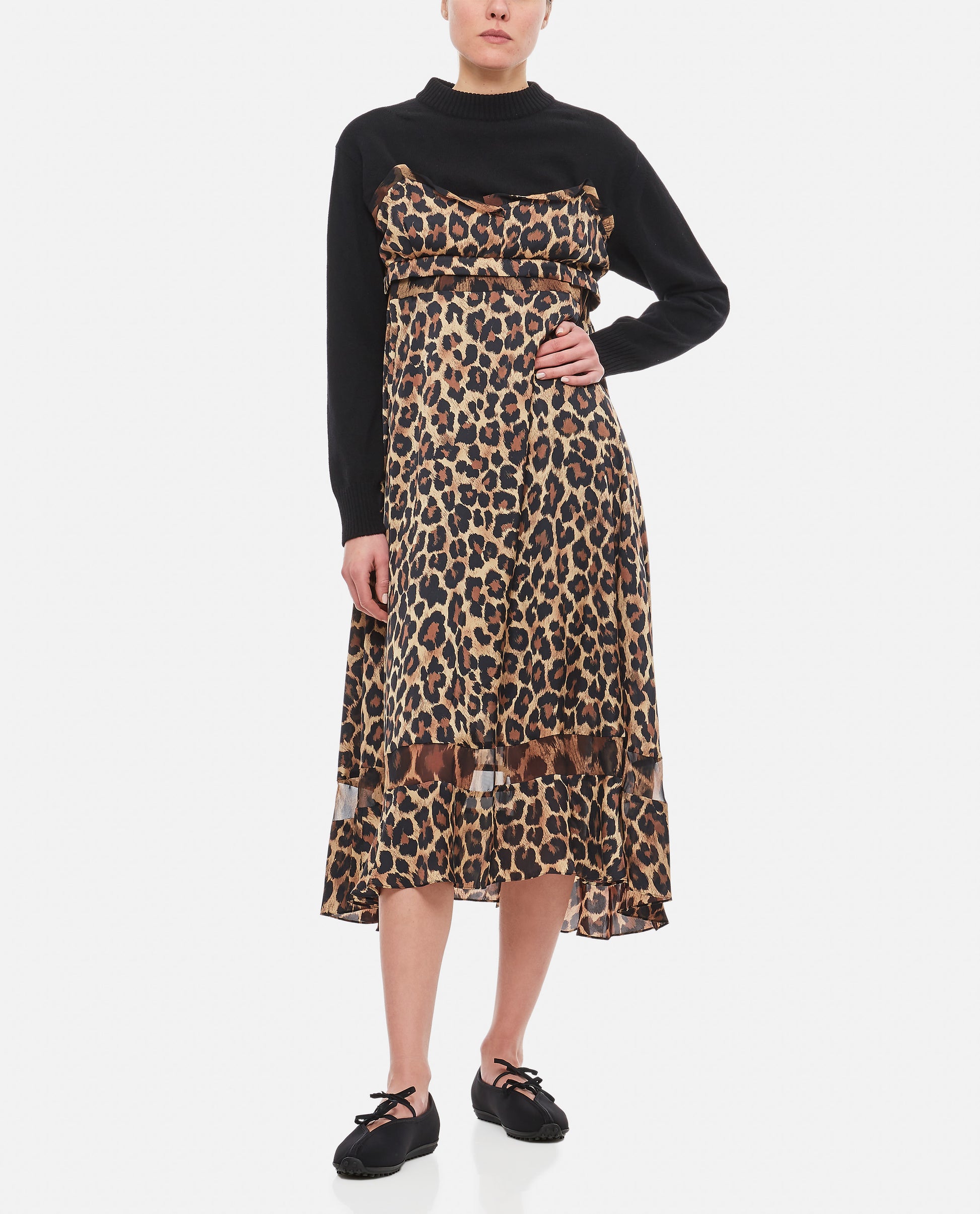 Sacai Women Leopard Print X Knit Dress SACAI