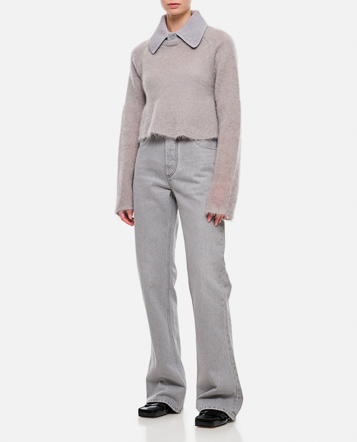 Bottega Veneta Women Light Grey Washed Flared Denim Pants BOTTEGA VENETA
