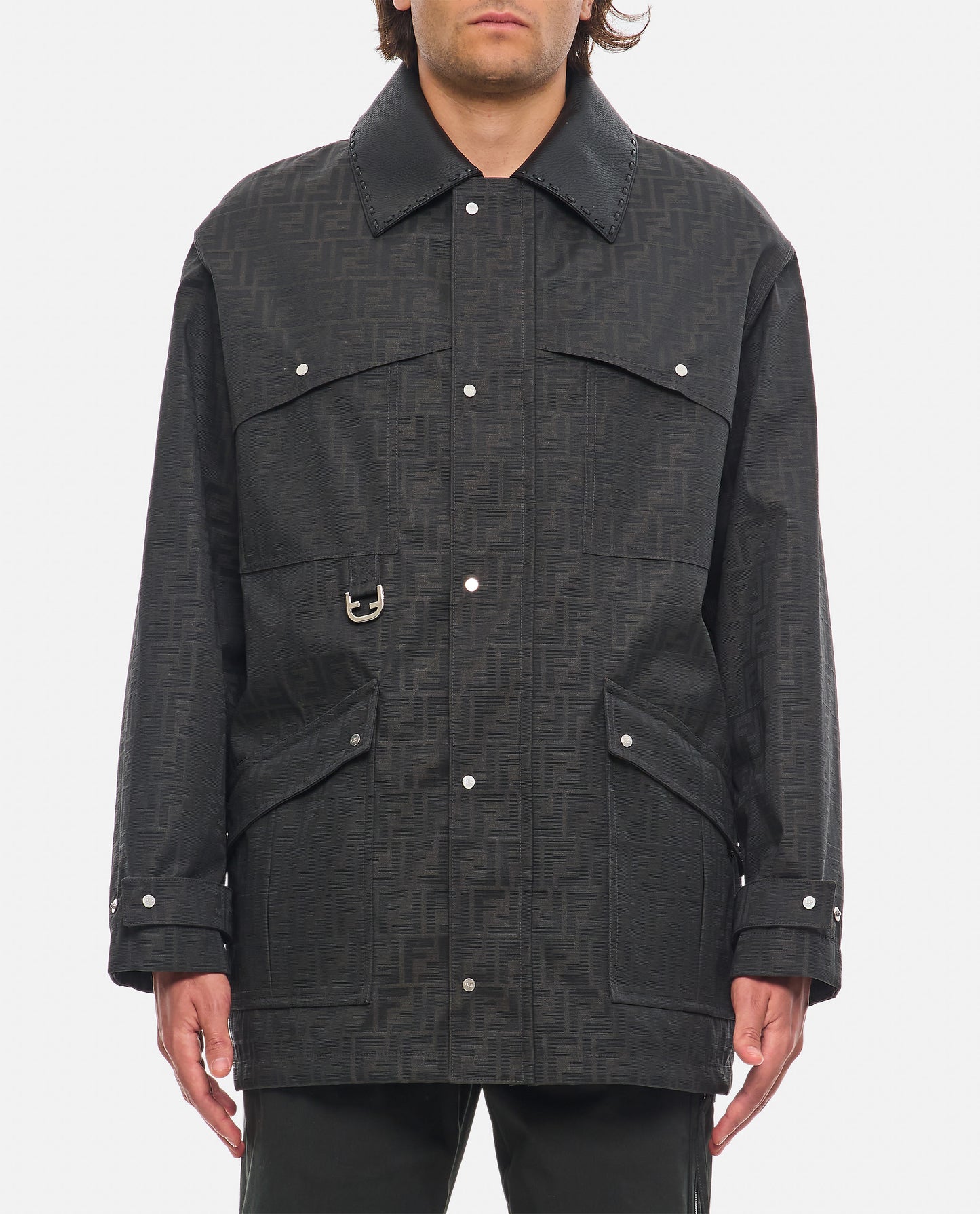 Fendi Men Blouson Coated Canvas Logo FENDI