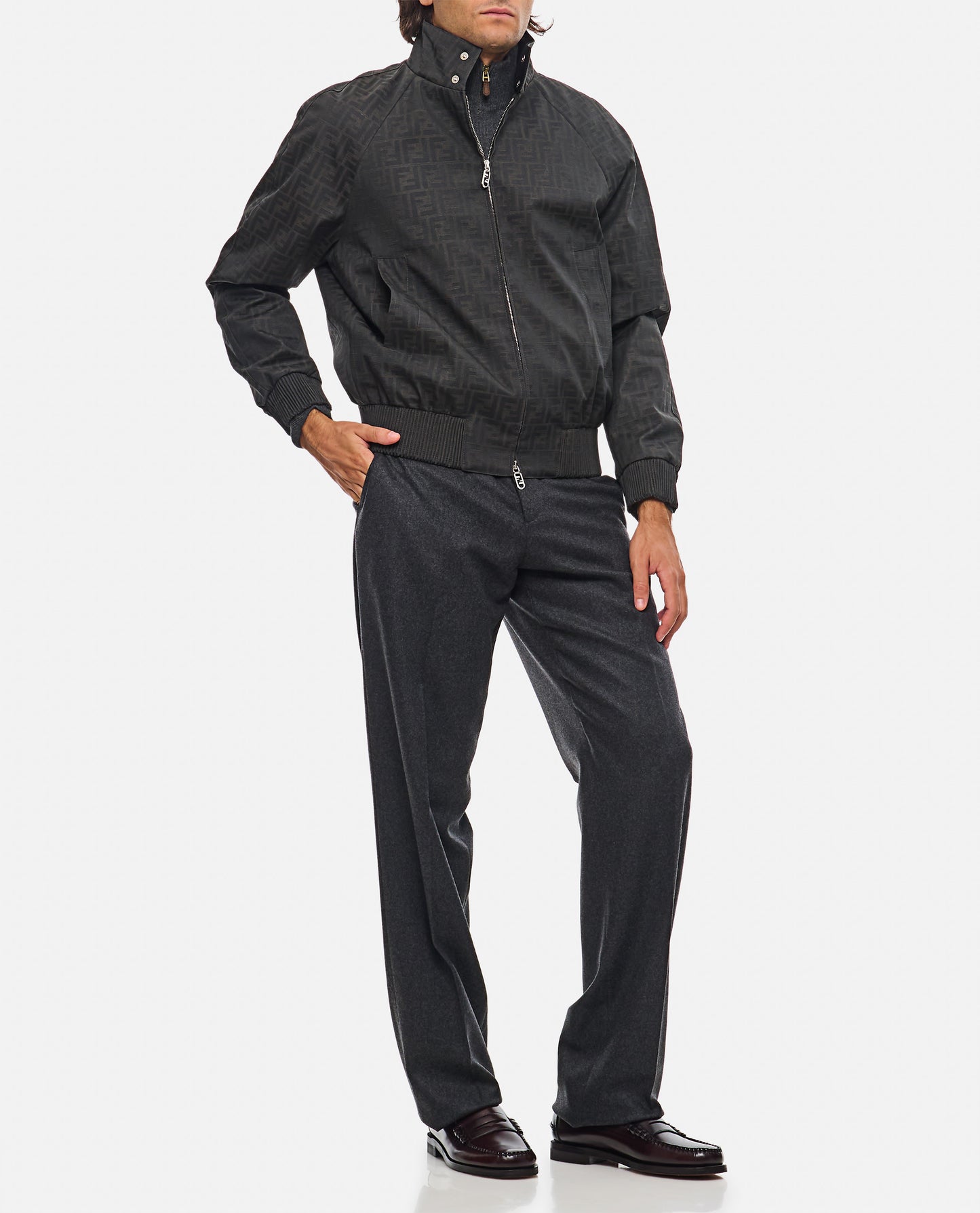 Fendi Men Blouson Coated Canvas Logo FENDI