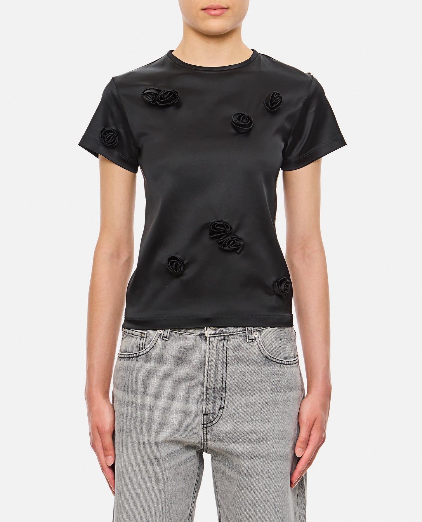 Sportmax Women Mendoza Fitted Top With Black Embroidered Roses SPORTMAX