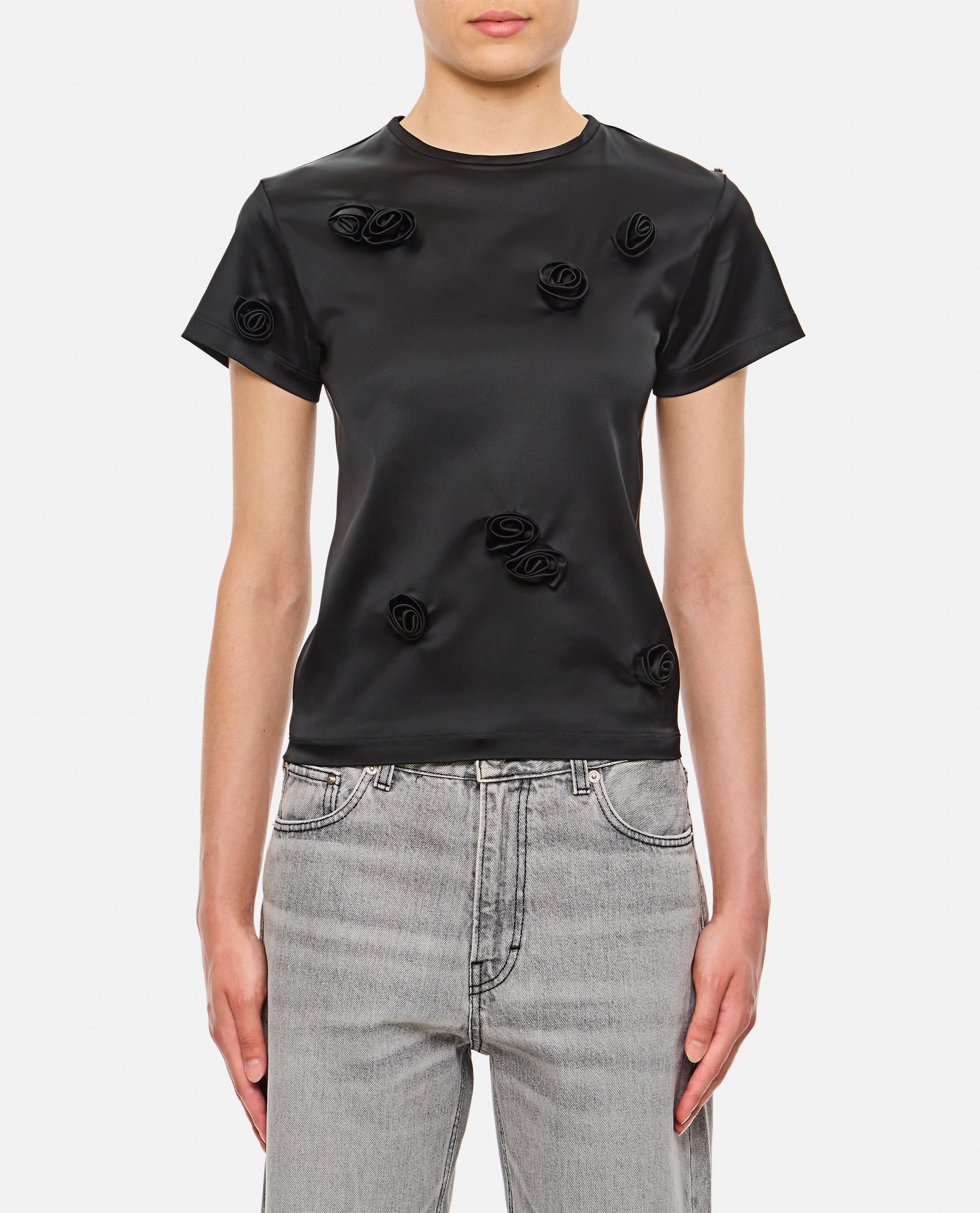 Sportmax Women Mendoza Fitted Top With Black Embroidered Roses SPORTMAX