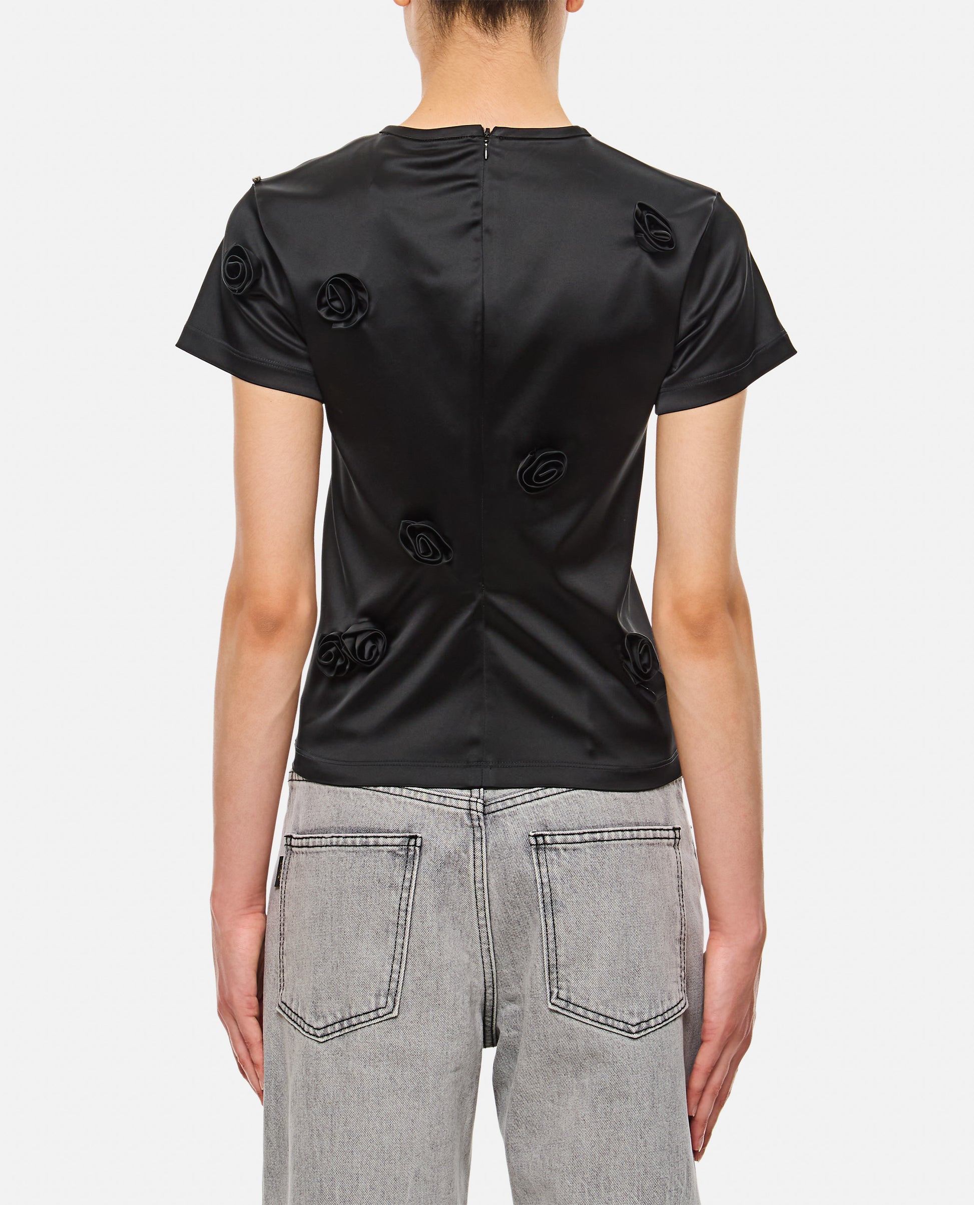 Sportmax Women Mendoza Fitted Top With Black Embroidered Roses SPORTMAX