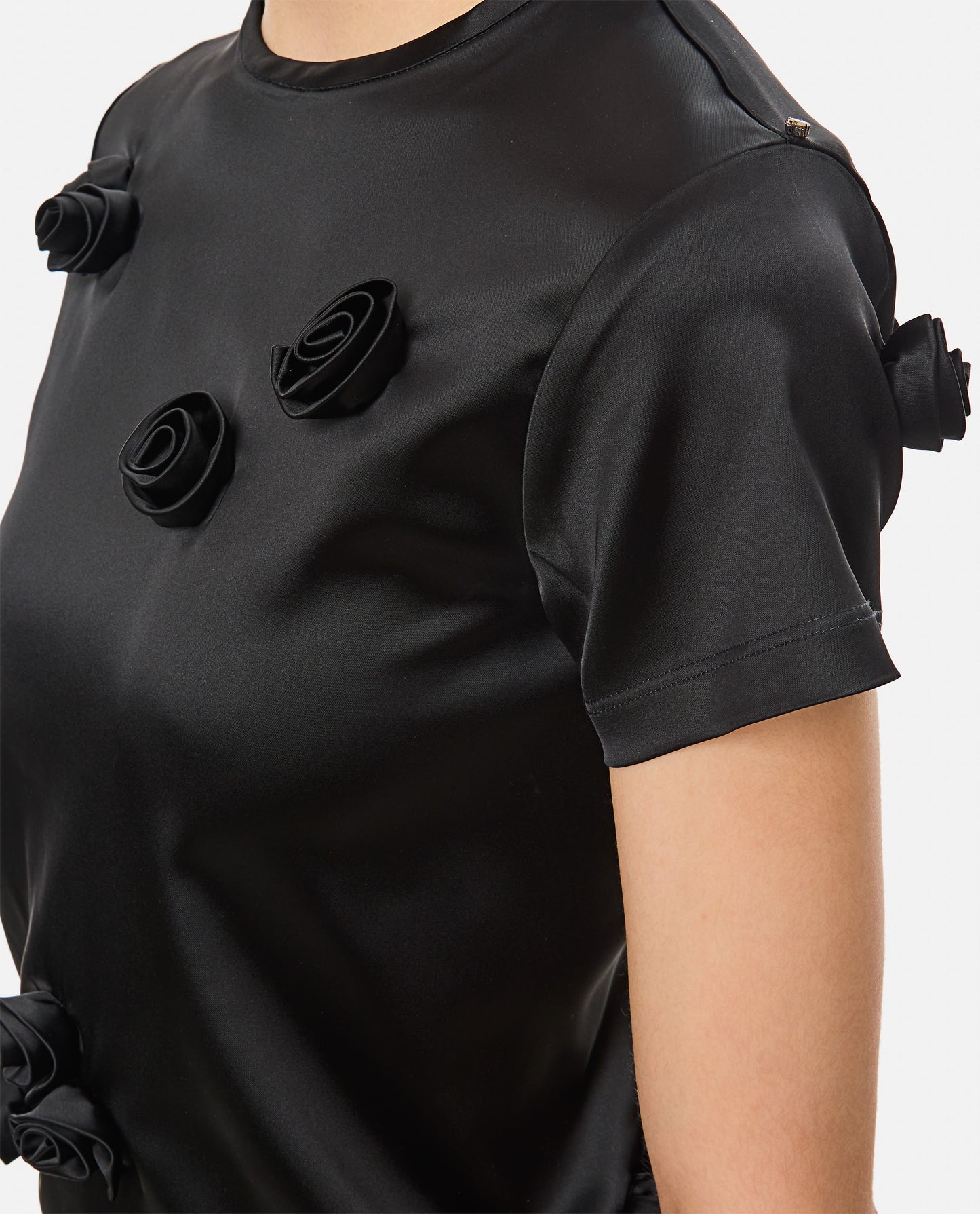 Sportmax Women Mendoza Fitted Top With Black Embroidered Roses SPORTMAX