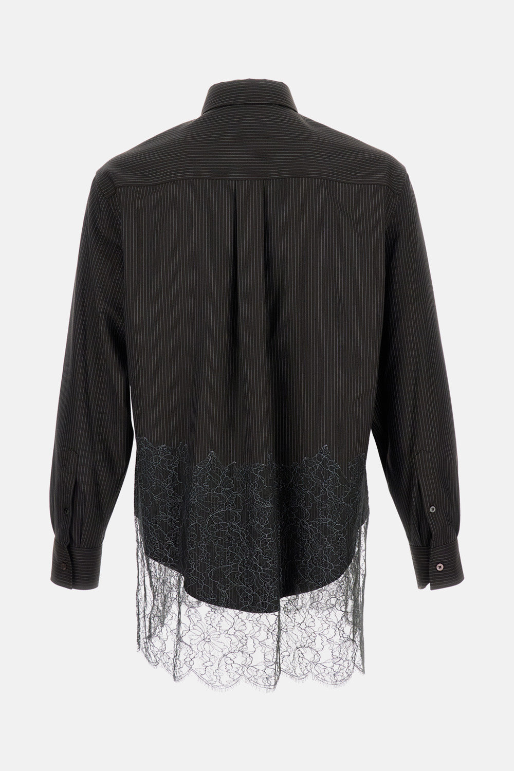 Fendi Men Black Pinstripe Wool And Lace Shirt FENDI