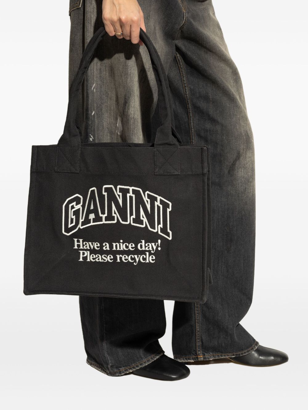 Ganni Women Recycled Cotton Large Tote Bag GANNI